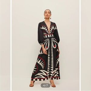 NWT Commense V-neck split dress black and red boho tribal print small